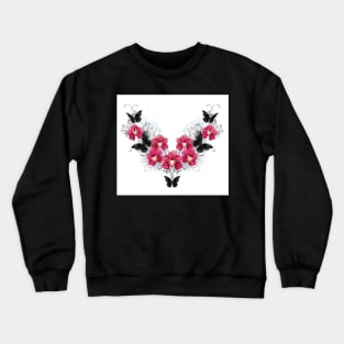 Black orchids and butterflies (with shadows) Crewneck Sweatshirt